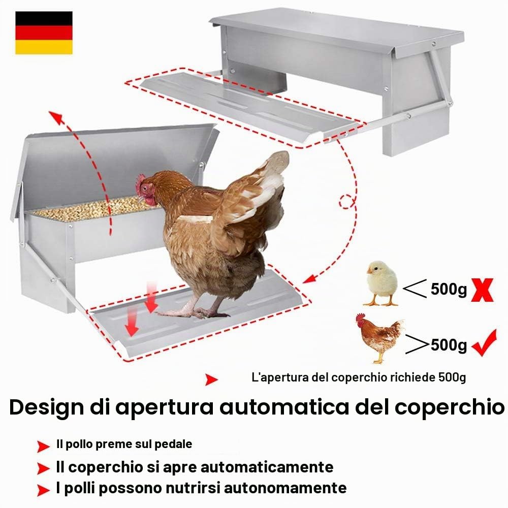 UISEBRT Mangiatoia automatica per polli da 5 kg in acciaio zincato - Mangiatoia per pollame, a prova di ratti e impermeabile