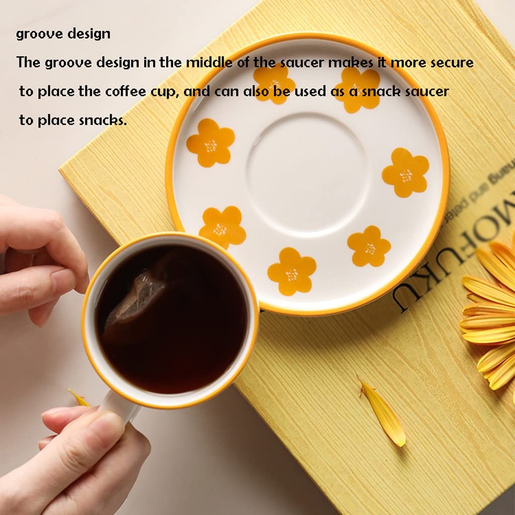 SISWIM Keramikbecher Home Keramik Tasse Untertasse Set Handgemalte Muster Becher Handgemachte Kaffeetasse Home Büro Milch Frühstück Becher Smart Mug