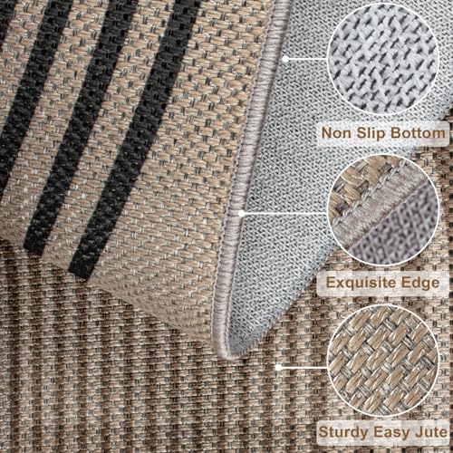 Rugalia Easy Jute Indoor Outdoor 5x7 Rug, Washable Modern Rainbow Rugs for Living Room, Non-Slip Boho Farmhouse Bedroom Rug Neutral Abstract Floor Carpet for Patio Dining Room Nursery - Image 2