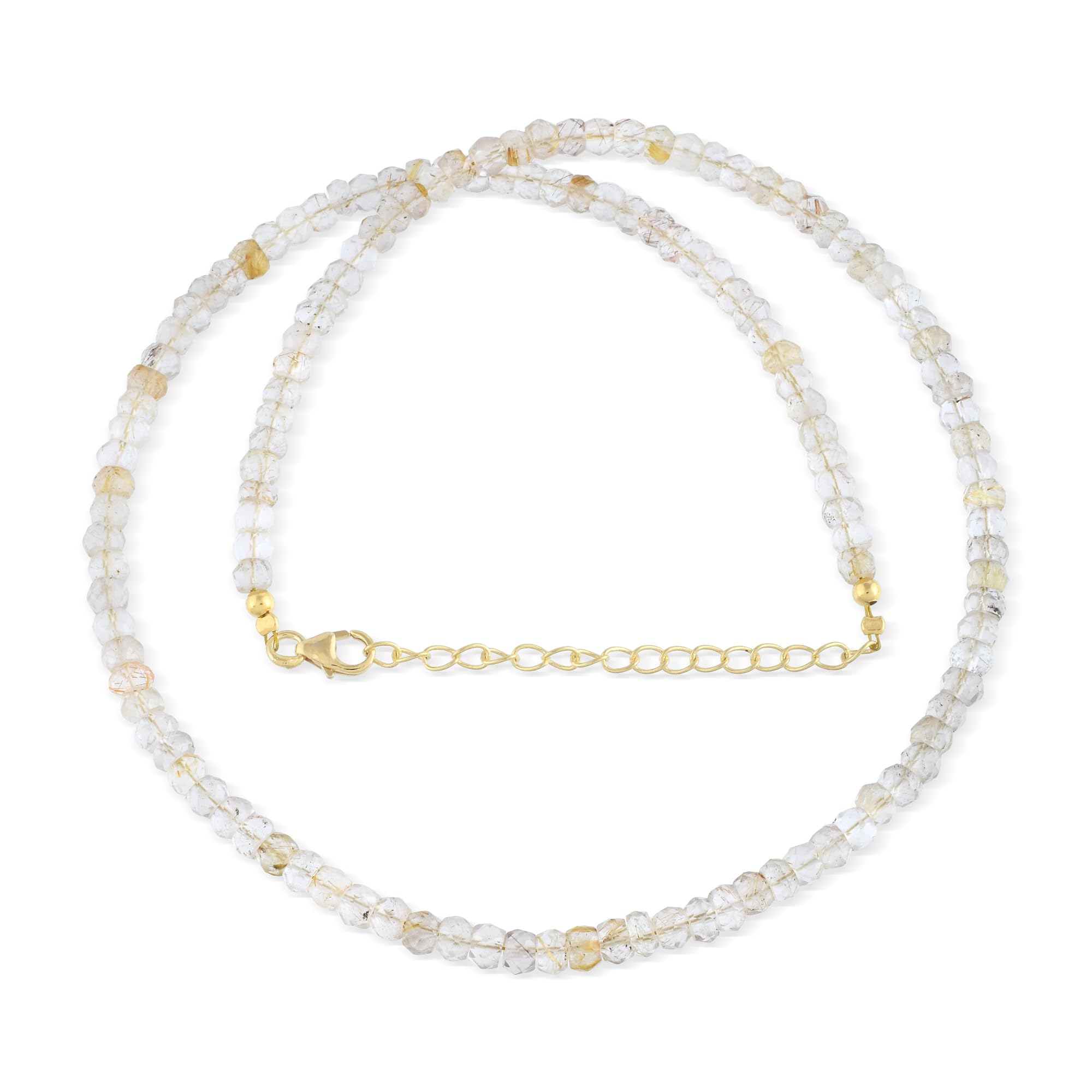 Collar de rutilo dorado natural: cadena de plata 925 con piedra preciosa de cuarzo de cristal facetado redondo – elegante regalo de joyería de rutilo para mujeres, Gema Plata