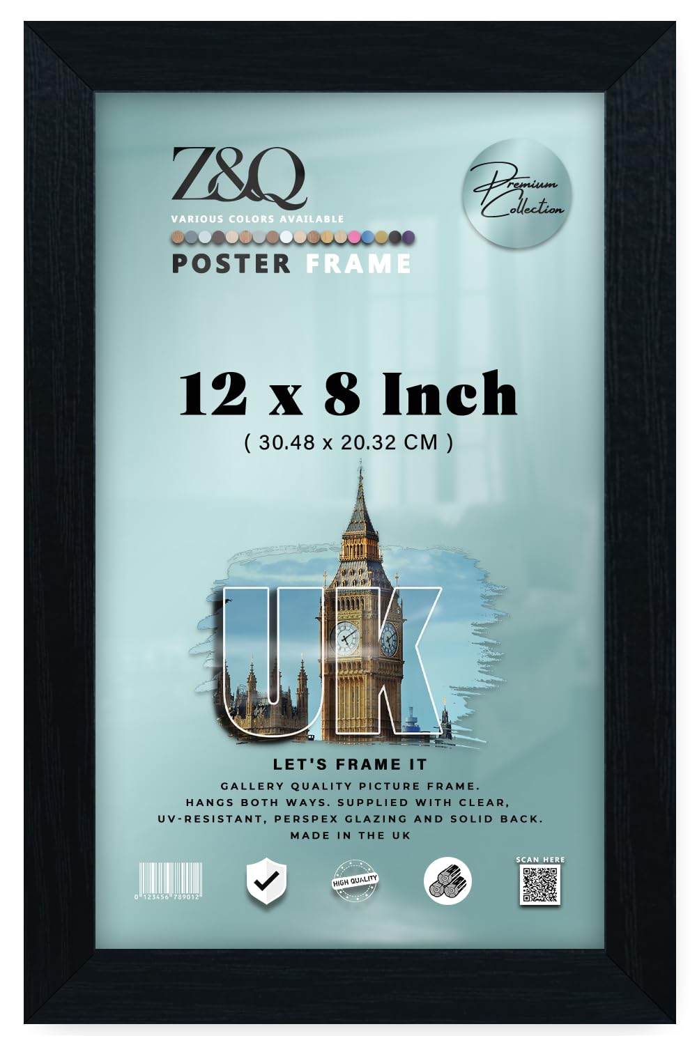 Z&Q Engineered Wood Poster Frame 12 X 8 Inch With HD Perspex Clear Front For Horizontal And Vertical Display Wall Gallery Living Room Home Decor Black 30.48 X 20.32 Cm With Easy Wall Mount