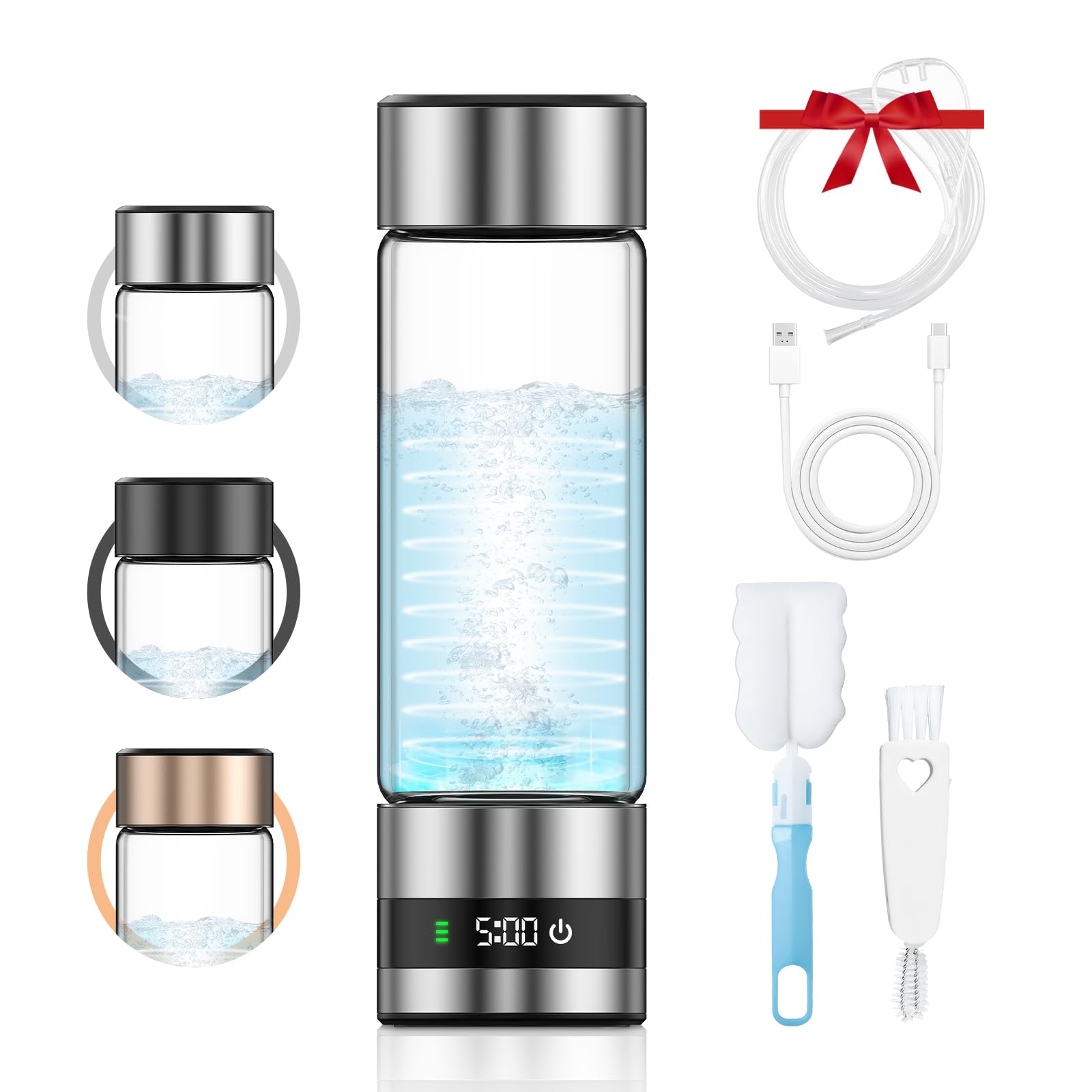 Bouteille d'Eau Hydrogène,Générateur d'Eau Hydrogène Portable,450ML Générateur d'Eau Ioniseur Rechargeable avec Technologie SPE et PEM,Jusqu'à 6850PPM,Eau Riche en Hydrogène en 6 Minutes
