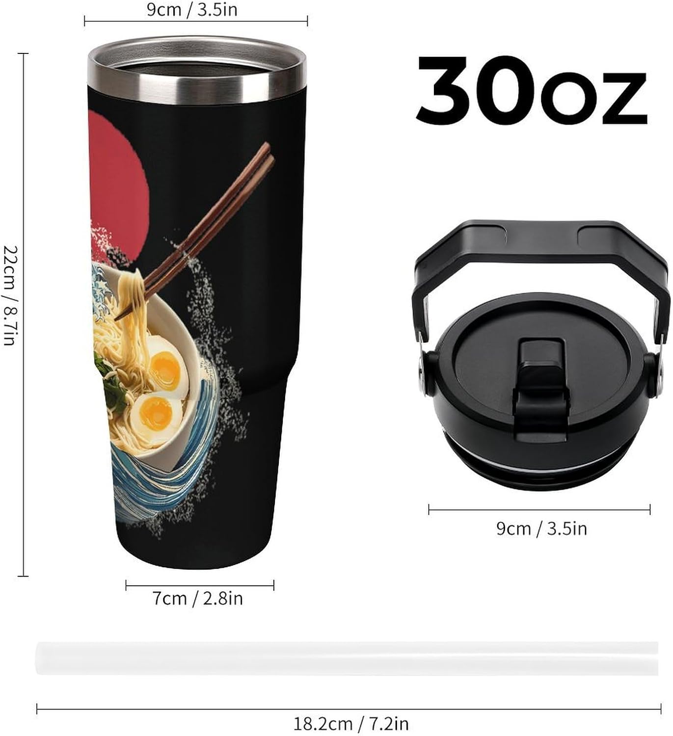 Japanese Ramen Noodles Wave Stainless Steel Tumbler 30 Oz Black image 2