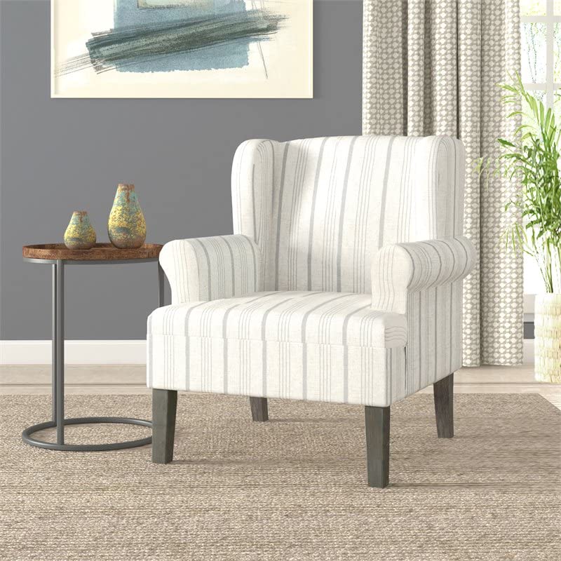 HomePop Emerson Wingback Accent Chair, Dove Grey Stripe Beachfront Decor