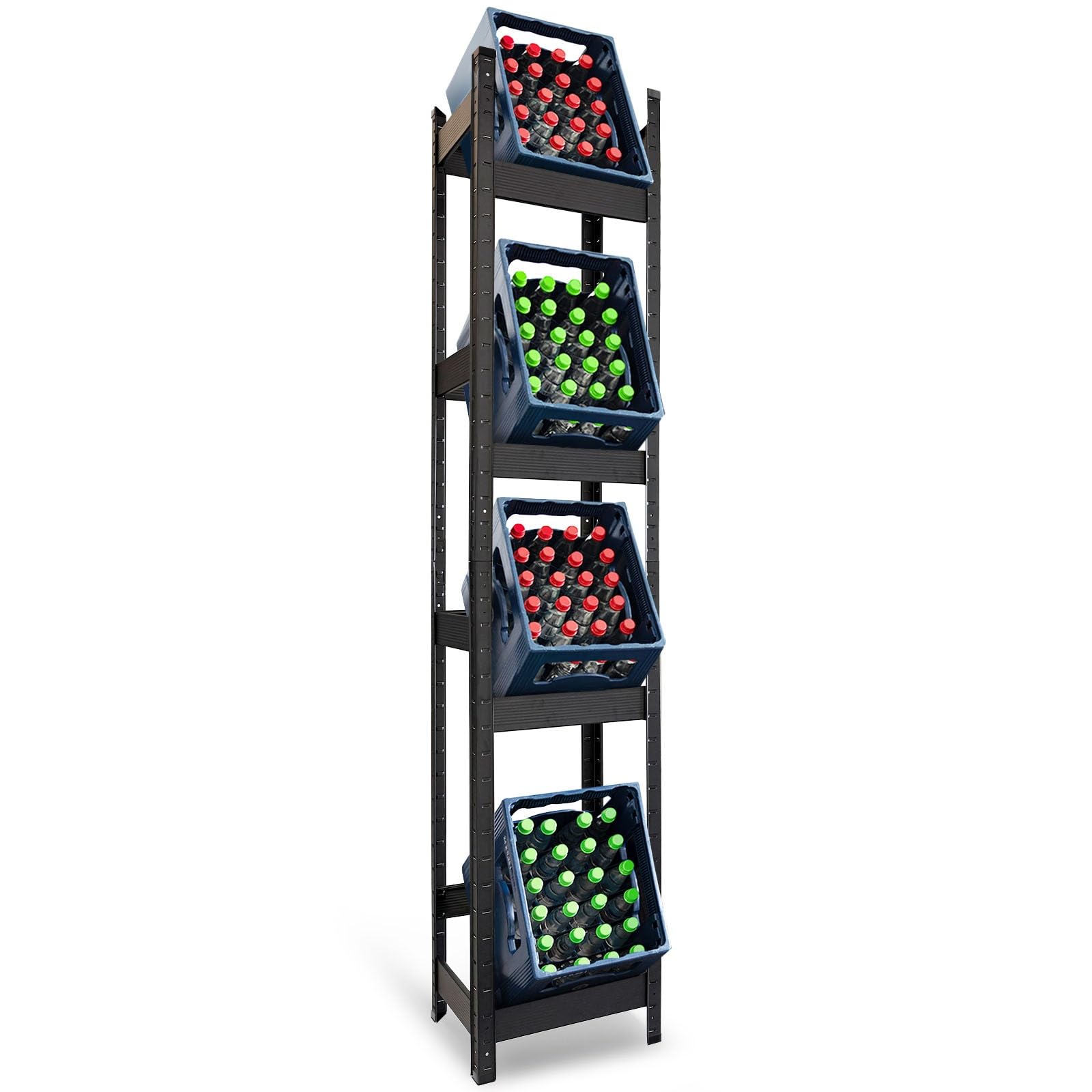 Floordirekt Getränkekistenregal für 4 Kisten - 200 x 40 x 30 cm - Getränkeregal, Kastenregal für Getränkekisten, Flaschenregal, Kastenständer - Regal für Getränkekästen (Osaka)