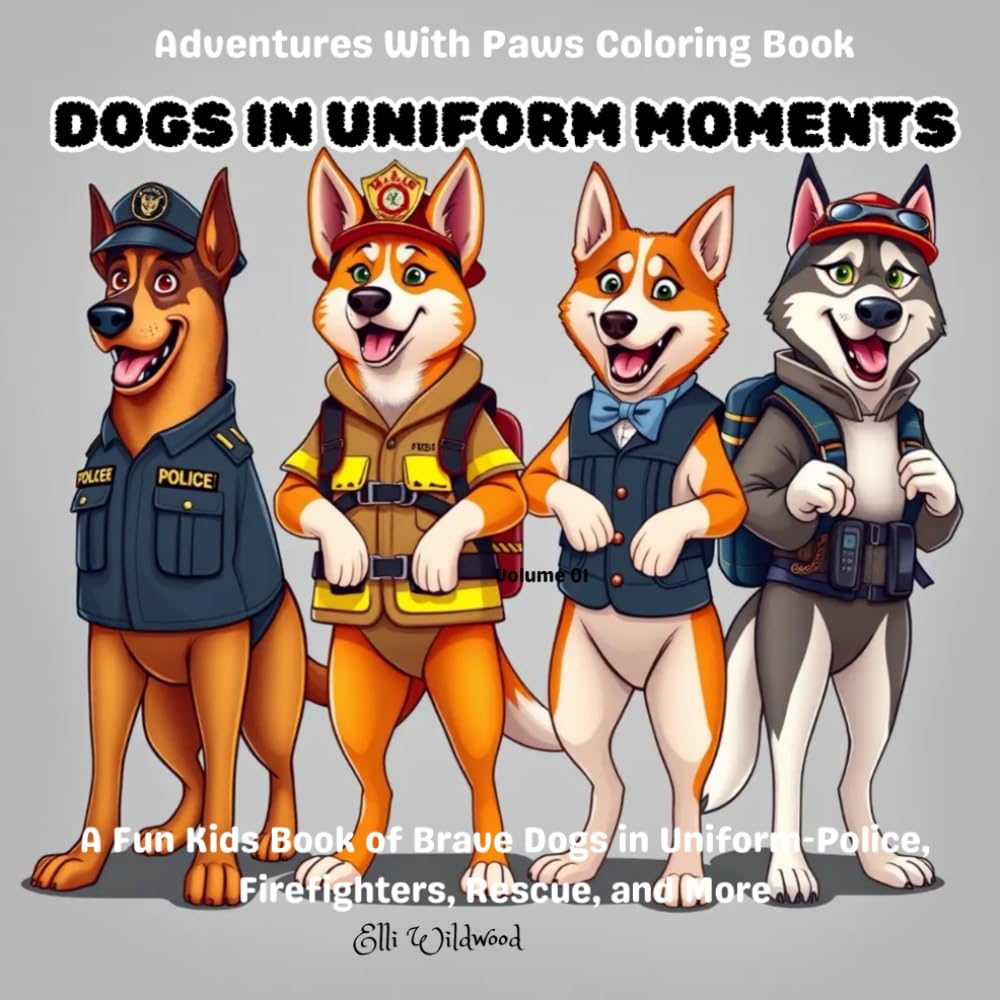 Dogs in Uniform Moments – Adventures With Paws (Volume 1): A Fun Kids Coloring Book of Brave and Busy Dogs on the Job – Police, Firefighters, Medics, Lifeguards & More