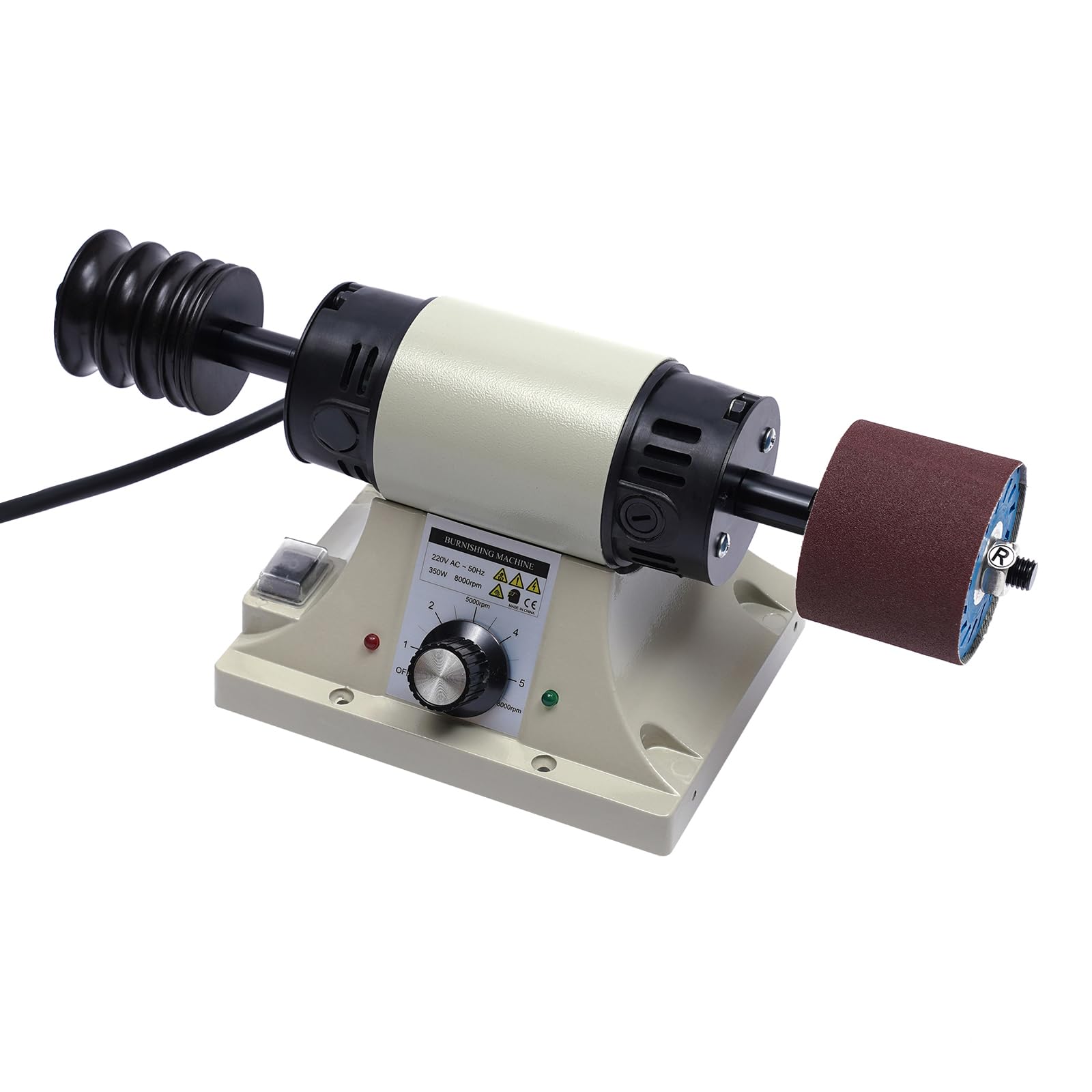 350W Elektrische Leder Kantenschleifer Leder Polier mit Holzbrennrad- und Schleifgürtel 0-8000rpm Einstellbare Geschwindigkeit Doppelschleifer mit robustem Standfuß, für die Holzbearbeitung