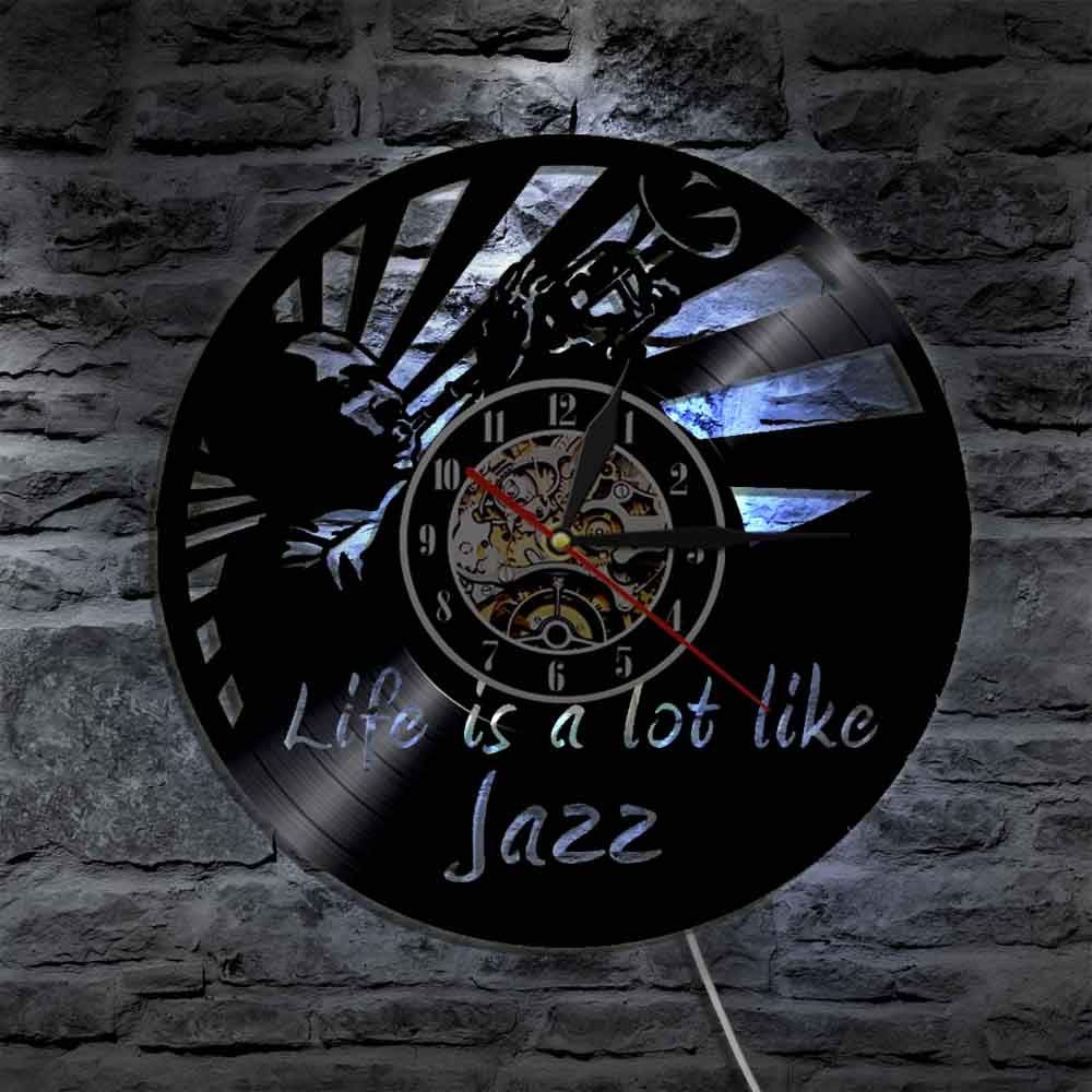 Il jazz è molto simile alla vita Orologio da parete Musica artistica jazz Orologio da disco in vinile Citazioni musicali Arte da parete Regalo per gli amanti del jazz Orologi da parete appesi Regali