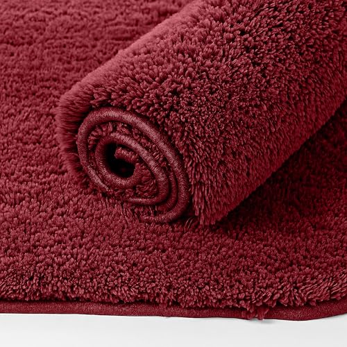 Image of enera Microfibre Bath Mat | Soft & Absorbent 2650 GSM | Non-Slip Latex Backing | Quick Dry, Washable Multipurpose Floor Mat for Bathroom, Bedroom, Kitchen & Home (Opella 40 x 60 cm) (Ruby Maroon)