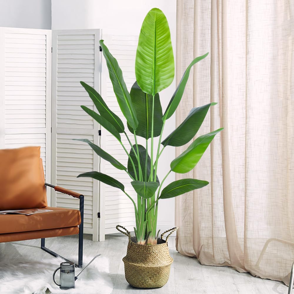 Artificial Bird of Paradise - Fake Plants Indoor Faux Tropical Palm Potted Dypsis Lutescens for Home Office Decor Housewarming