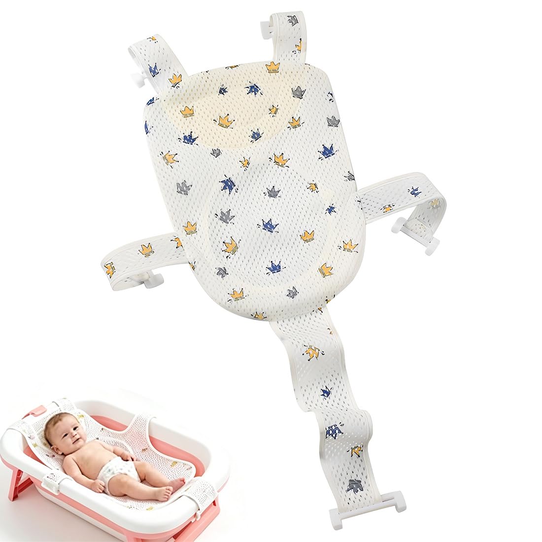 Cojín de baño para bebé, Ajustable Red de Soporte para Bañera, Cojín de Baño Recién Nacido, Red Antideslizante para Recién Nacidos, Asiento Hamaca Bañera Bebé para 0-36 meses