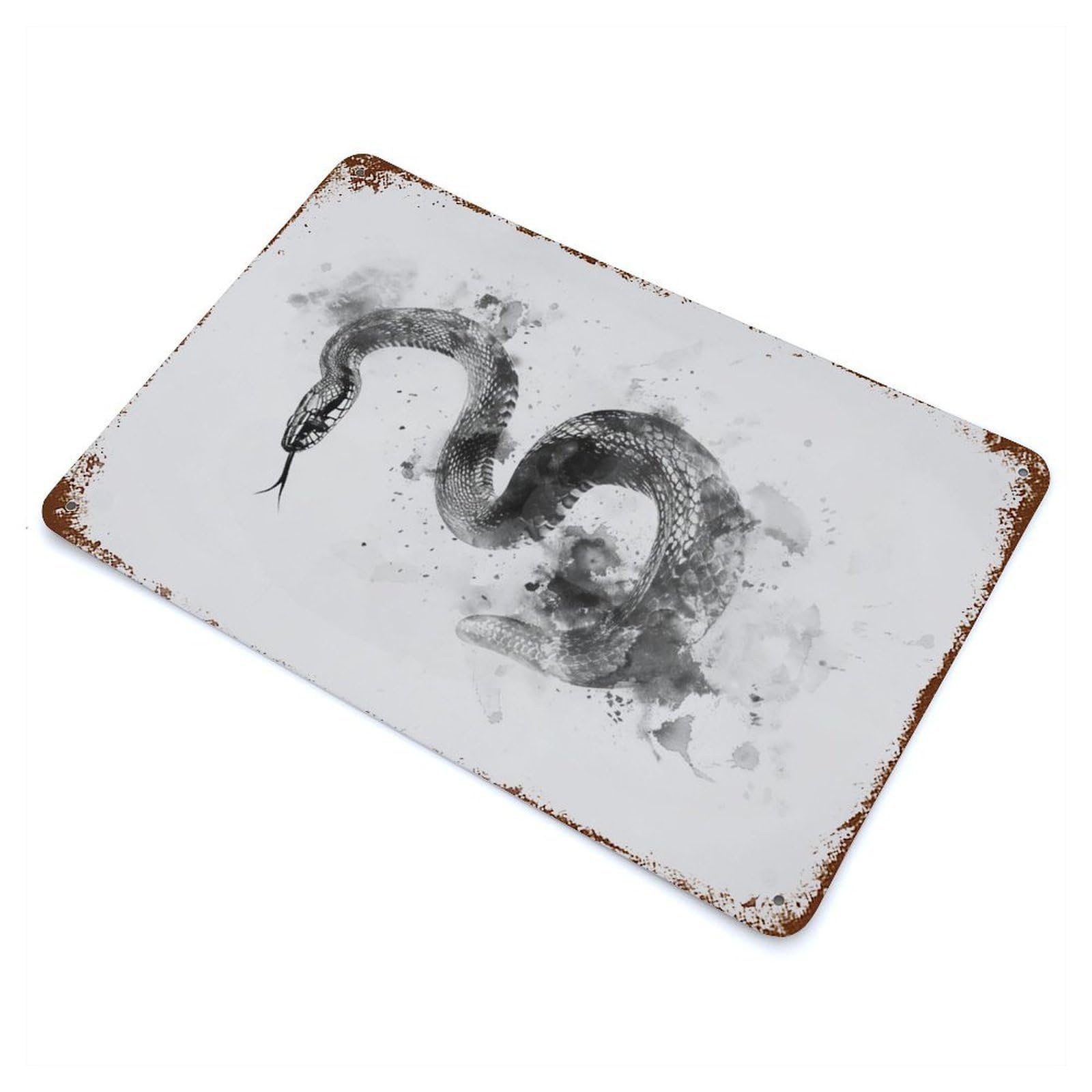 Garage Style Coral Snake Watercolor Rust Effect Tin Sign 11.8"x7.9", Industrial Home Decor for Bar And Workshop