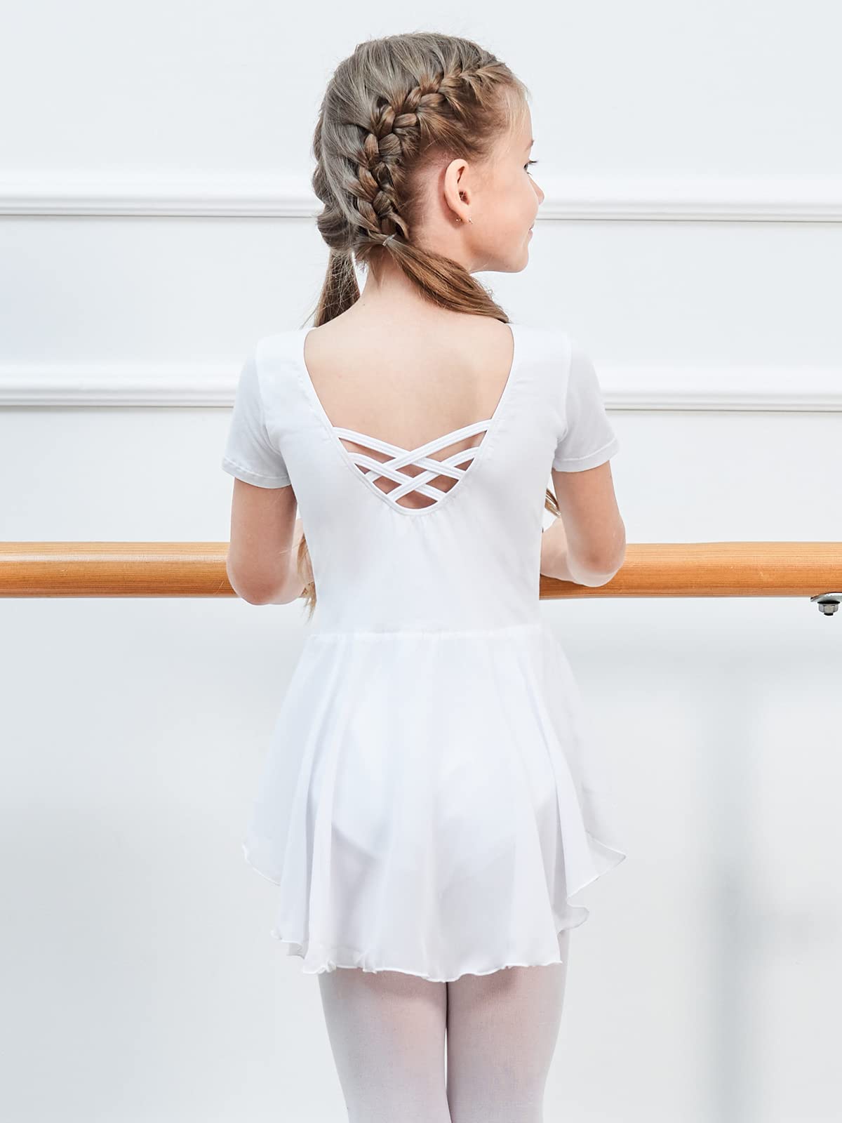 Soudittur Ballettkleidung Mädchen Ballettkleid für Kinder Baumwolle Balletttrikot Kurzarm Ballettanzug Tanzkleid Tanzbody mit Chiffon Rock Tütü