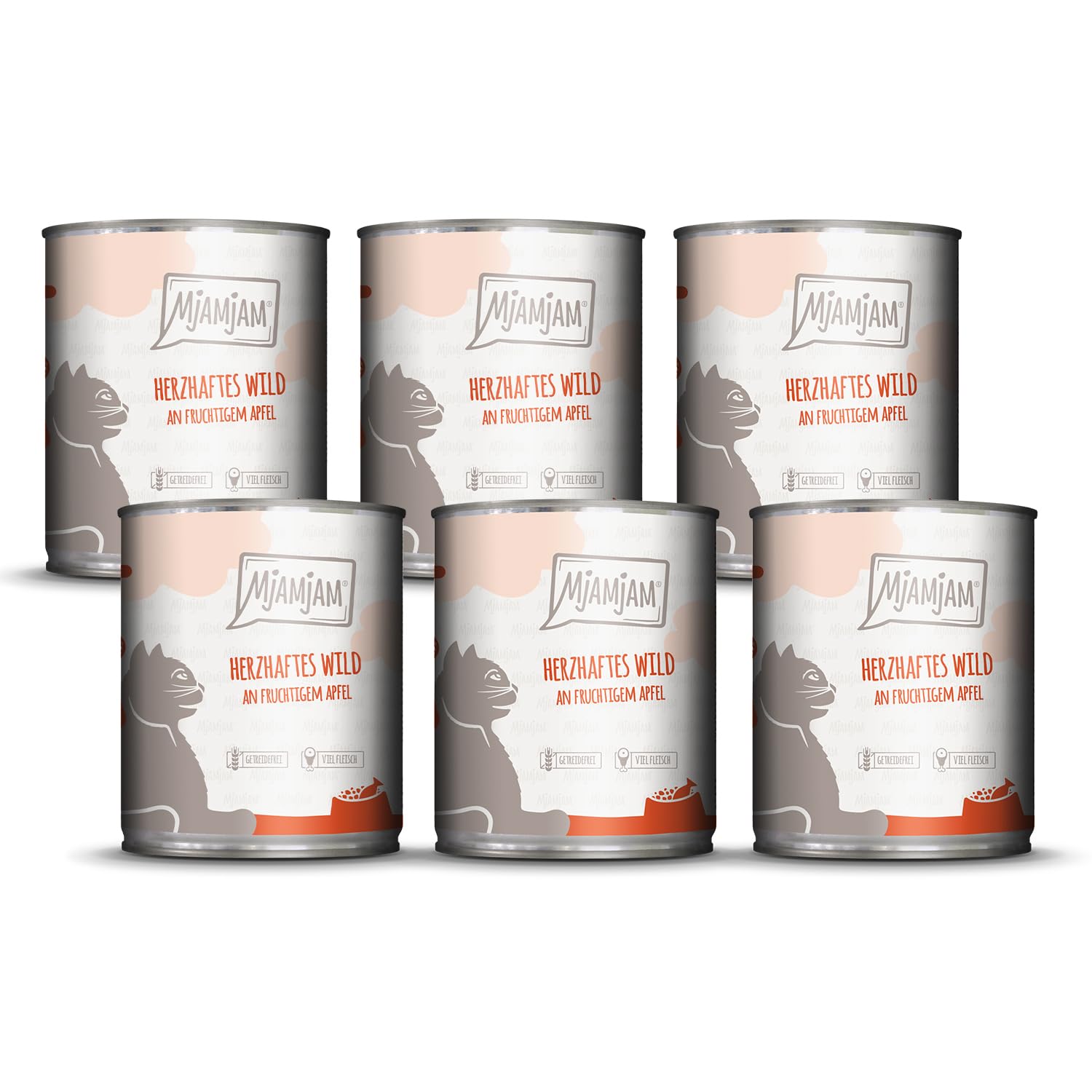 MjAMjAM - Comida húmeda premium para gatos - juego salado con manzana afrutada, pack de 6 (6x800g), sin cereales
