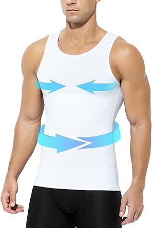 Nebility Slank shirt voor heren, afslankgordel, compressie, mouwloos, slank, bodyshaper, Wit, M