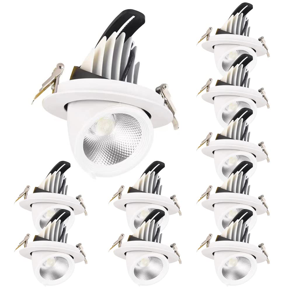 FAZRPIP 10W LED Recessed Spot Lights set of 5 or 10, Eyeball Retrofit Spotlight Ceiling Adjustable Angled White Ceiling Spot Downlight for Kitchen Bedroom Bathroom sink downlights