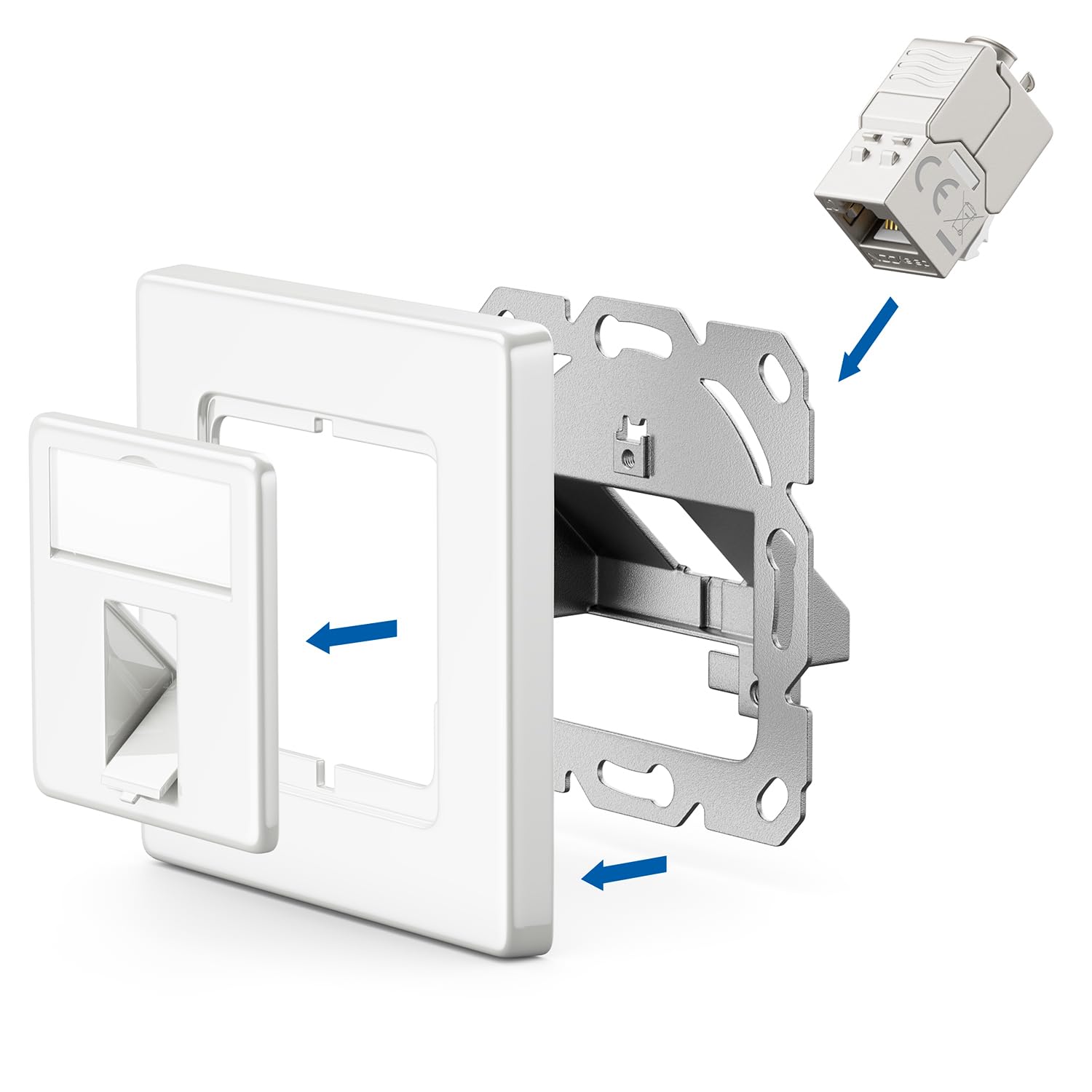 deleyCON 5x Prise Réseau CAT7 1 Port - 10 Gigabit - Boîte Encastrable Ethernet LAN/Prise de Raccordement de Données Blindée + 5x Module Keystone CAT7 RJ45 - Câble Patch DSL Réseau à Poser - Blanc | Prise Ethernet LAN, boîte de jonction, prise de données b