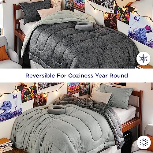 Image of Bedsure Twin /Twin XL Comforter Set - Cooling and Warm Bed Set, Dark Grey Reversible Bedding for All Season, 2 Pieces, 1 Twin /Twin XL Size Comforter (68 inchx88 inch) and 1 Pillow Case (20 inchx26 inch)