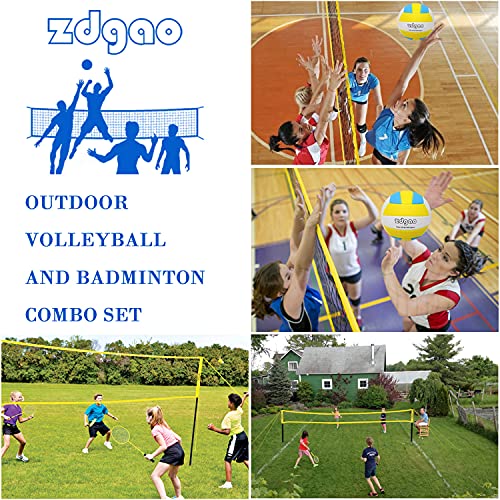 G&S Volleyball And Badminton Set For Backyard And Outdoors With Easy Set-Up Volleyball Net + 4 Pro Badminton Rackets + Carrying Bag + Volleyball + Ball Pump, Complete Bundle #TOP7