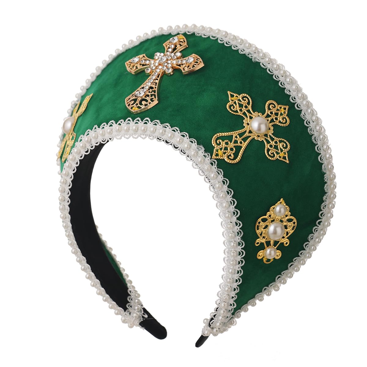 BPURB Tudor Queen Coronet Hooded Hat for Women Anne Boleyn Hat Headwear Elizabethan Headwear French Royal Headband for Cosplay Party Green - Image 2