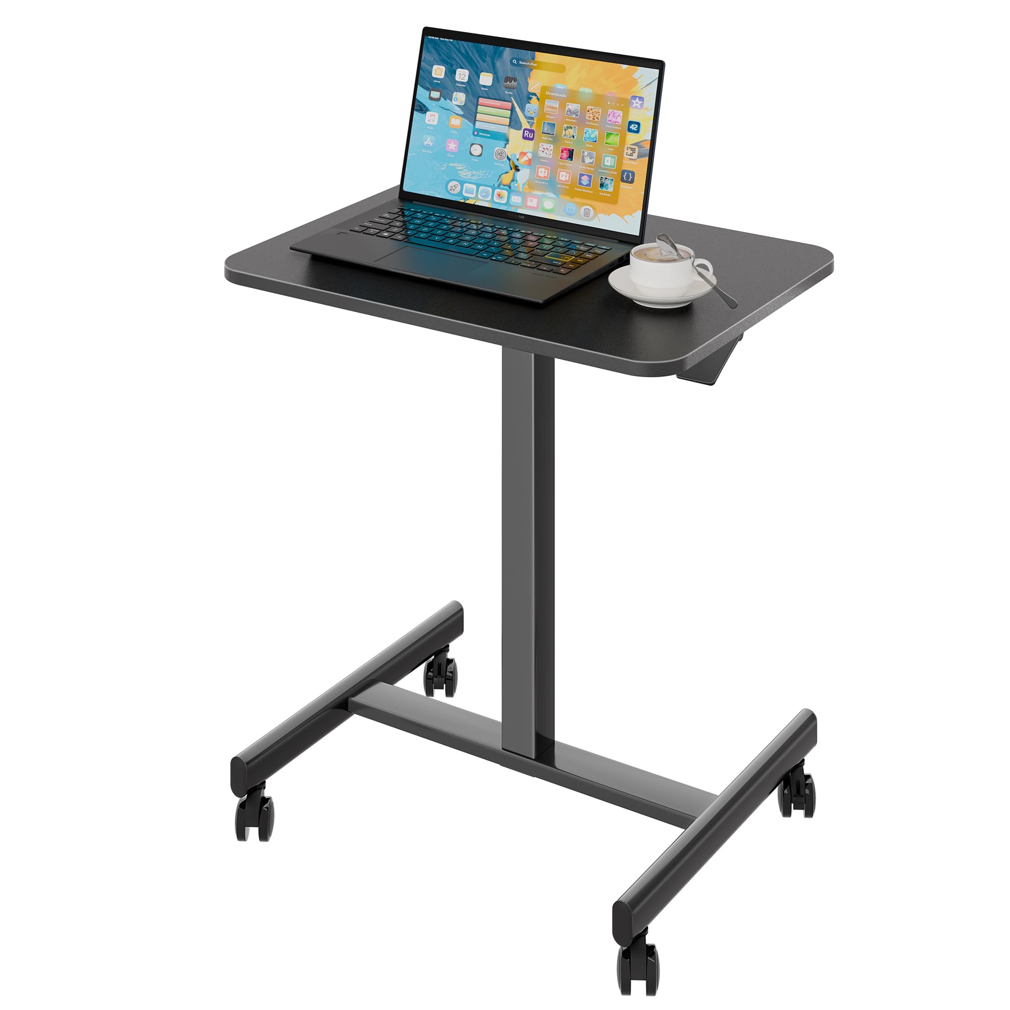 BONTEC Scrivania Regolabile in Altezza con 4 Ruote, Scrivania Salvaspazio, Scrivania Portatile Ergonomica per PC, Tavolino da Letto Pieghevole, 65x48 cm, Scrivania per Casa e Ufficio, Tavolo da Lavoro