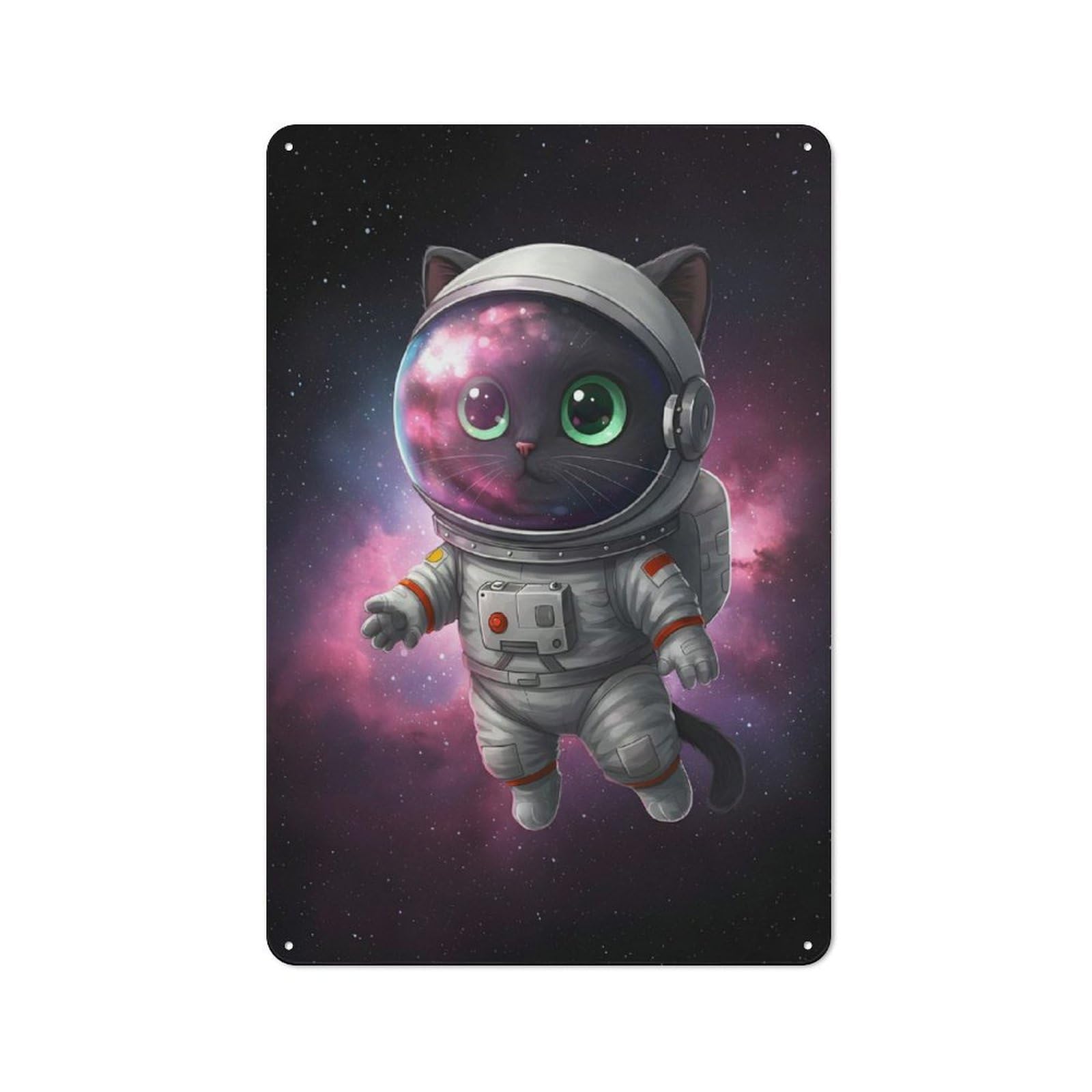 Junmoney Style-1 Tin Wall Plaque 30X20cm With Astronaut Black Cat Space For Hallway Wall, Suited To Wall Displays In Hallways And Entrance Areas