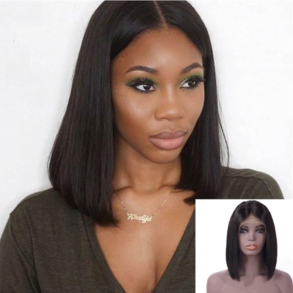 Choshim Hair Short Bob Human Hair Lace Front Wig for Black Women Middle Part Silky Straight Lace Wigs 10 inches 150% Density Glueless Bob Lace Wig