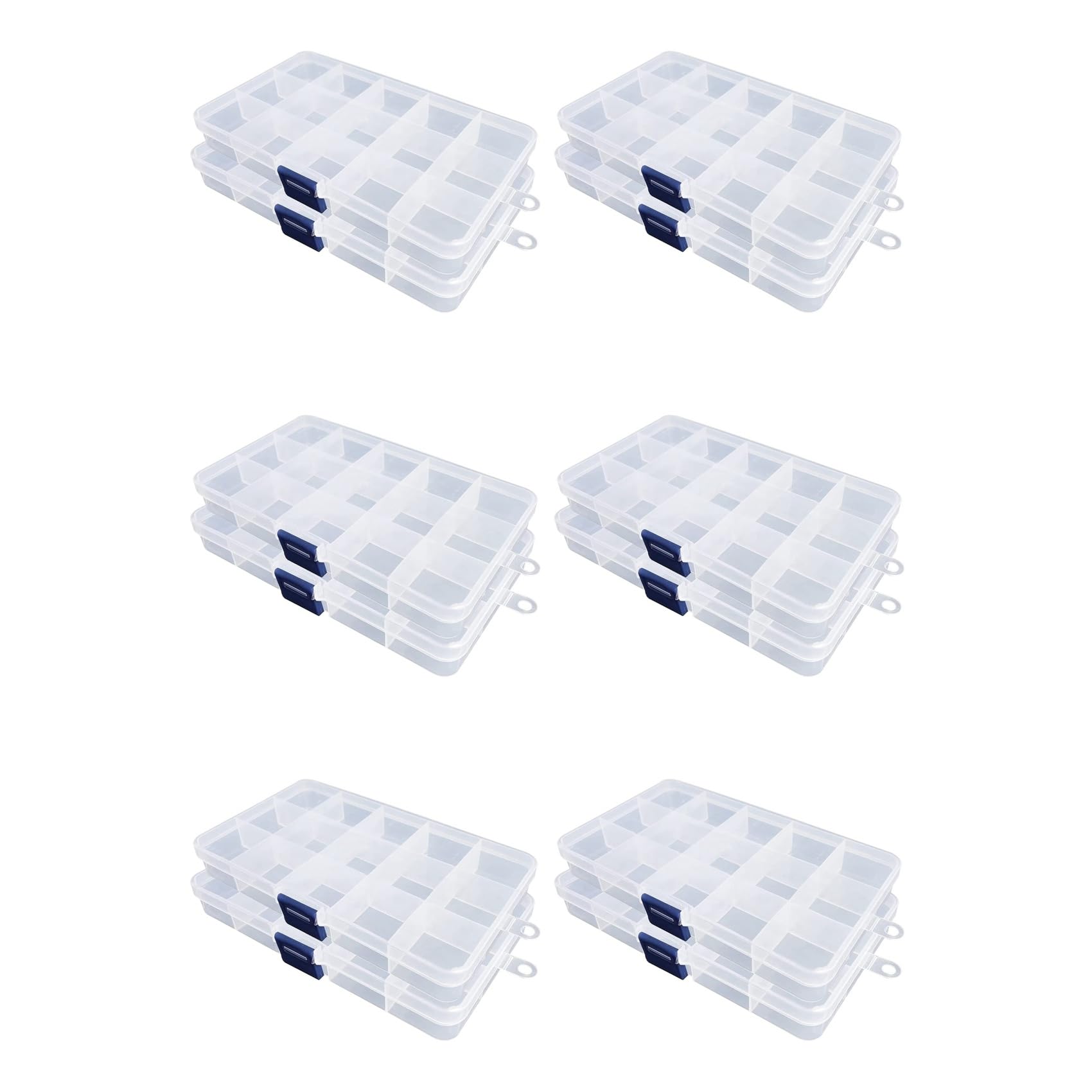 Hndhbfgrt Plastic Organizer Box, 12 Pack Clear Bead Organizer for Jewelry Tackle Earring Craft Beads(15 Grids)