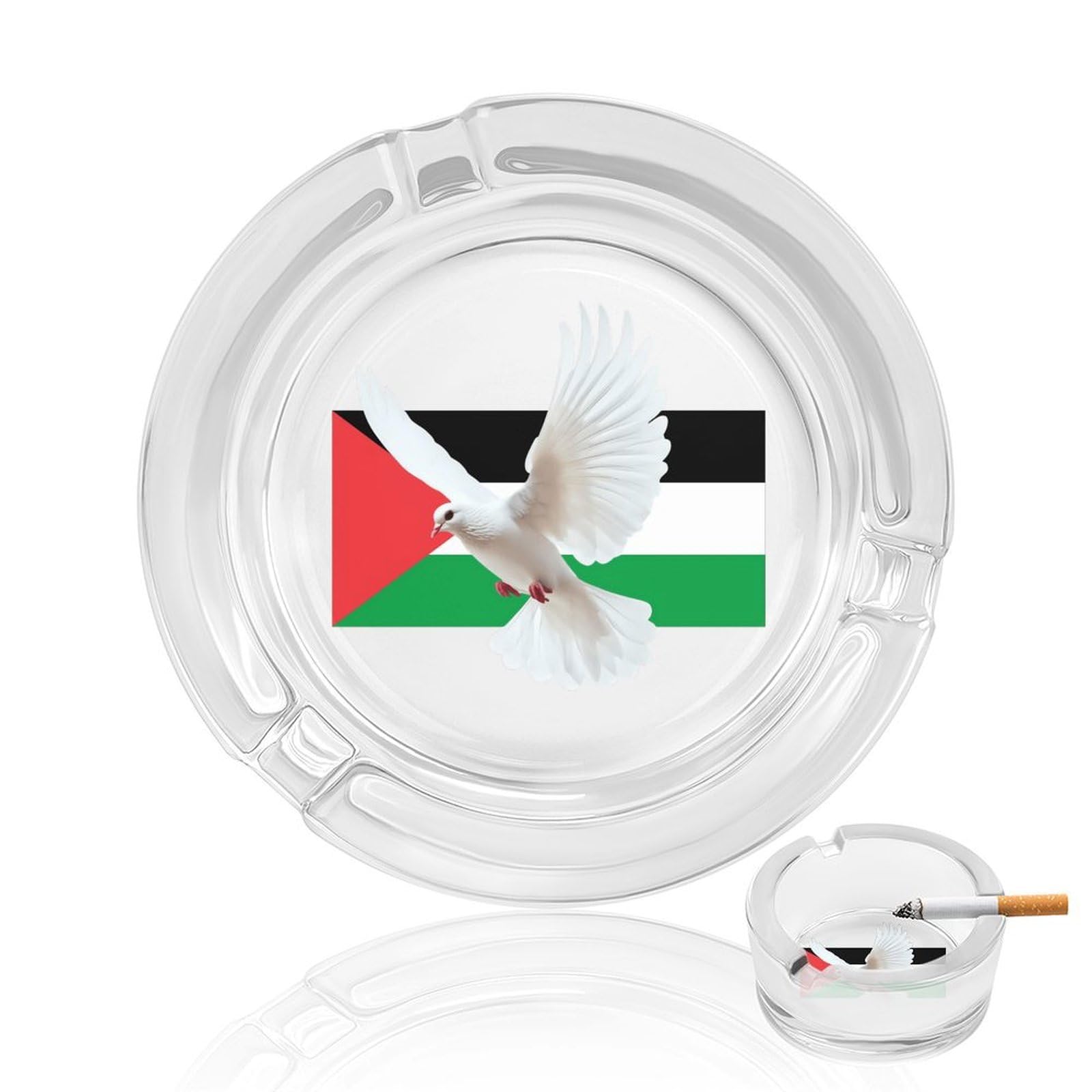 Peace Dove & Palestine Palestinian Flag Ashtray Portable Round Glass Outdoor Ash Tray for Home Office Garden Pub