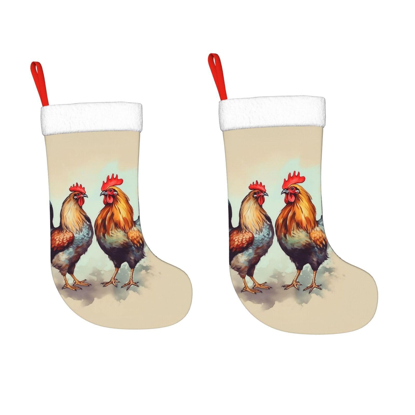 KLOPH 2 Pack 18 Inches Christmas Stockings Personalized Rooster and Hen Xmas Stocking Hanging Decoration Fireplace Stocking for Holiday Xmas Tree Christmas Fireplace Decor Gifts