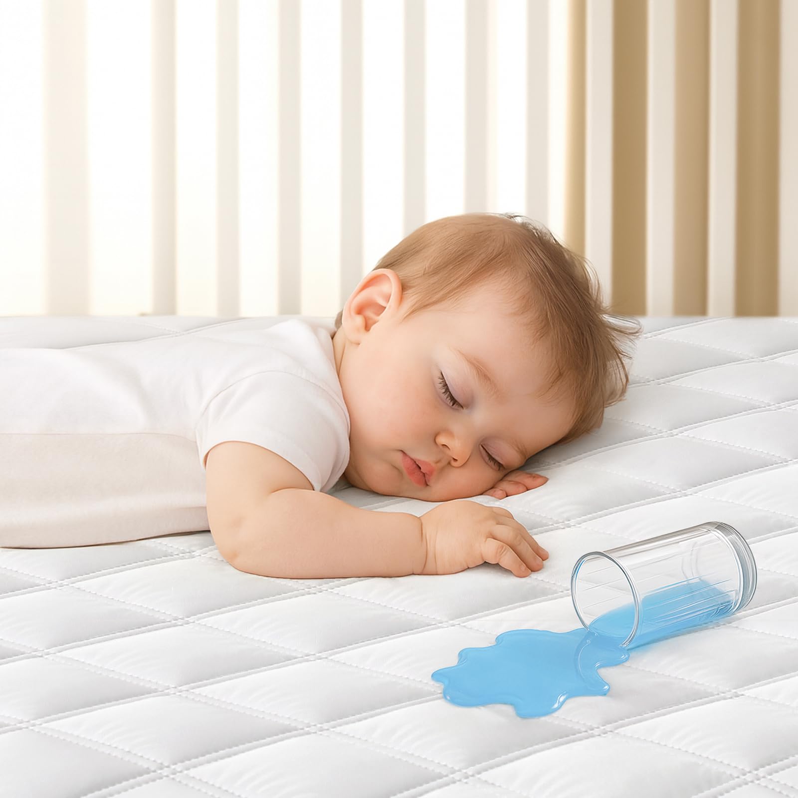 Photo 1 of Yoofoss Waterproof Crib Mattress Protector, Quilted Crib Mattress Pad Cover Ultra Soft and Breathable, Machine Washable Toddler Mattress Protector for Standard Baby Crib Size 52''x28''