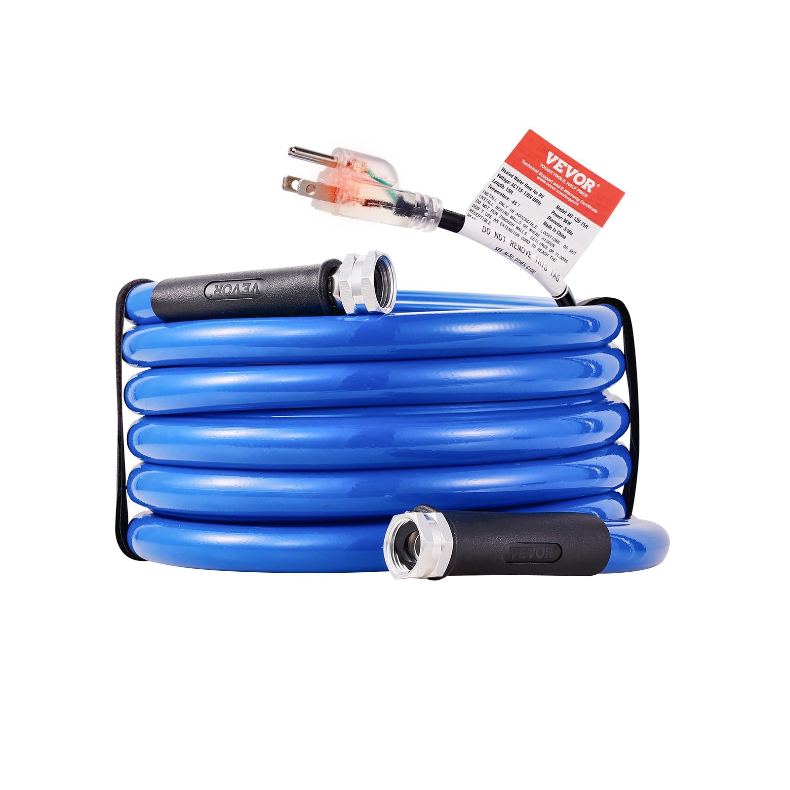 VEVOR Tuyau d'Eau Chauffant 4,6 m pour Camping-car, Tuyau d'Eau Potable Antigel jusqu'à -42,7 ℃, Autorégulation Automatique, Diamètre Intérieur de 16 mm avec Raccords Rapides, sans Plomb et sans BPA