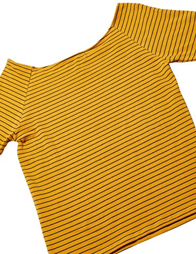 Camiseta Básica Listrada, Hering, Feminino, Amarelo/Marinho, G