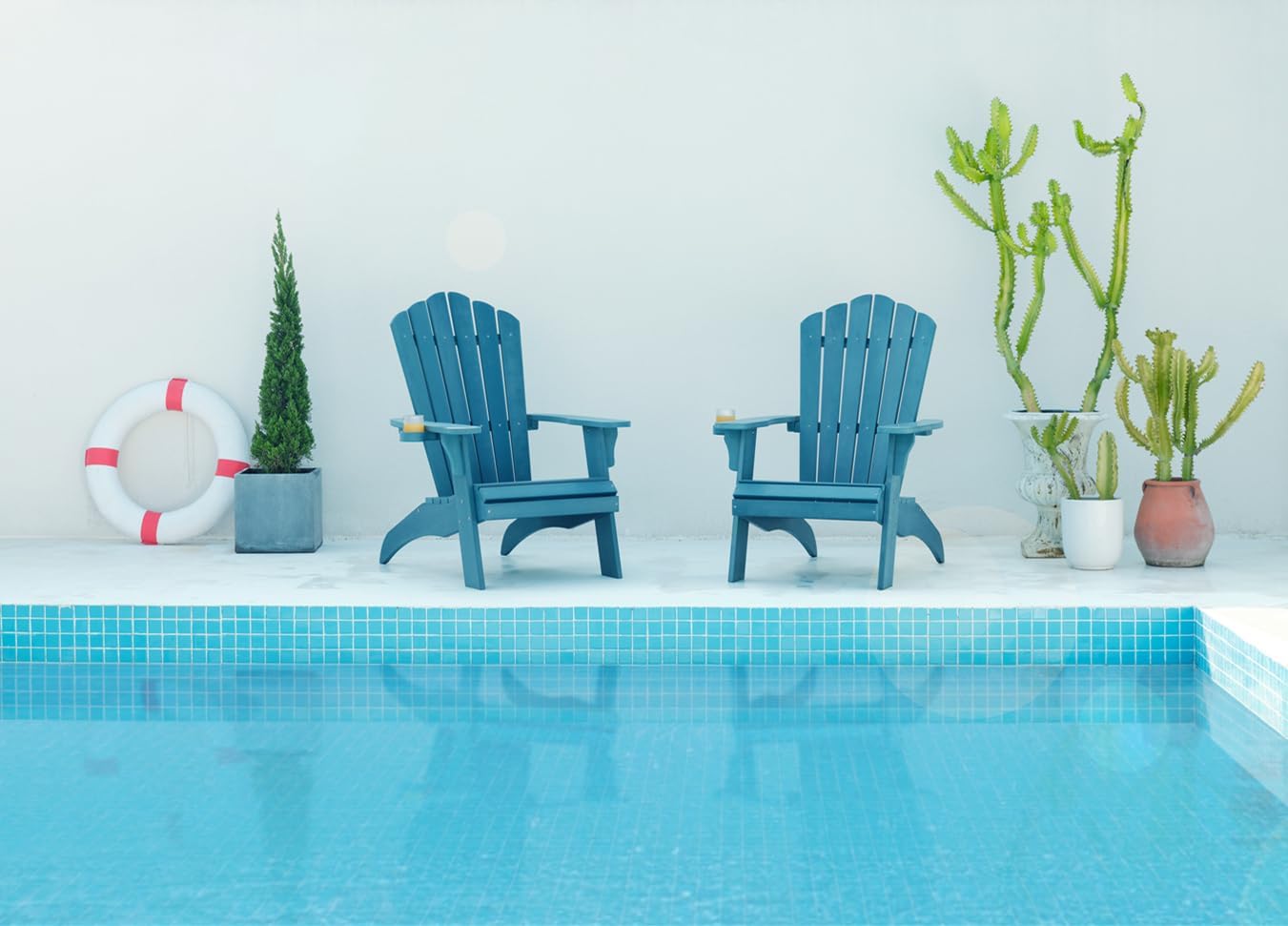 EFURDEN Silla Adirondack Adirondack con soporte para tazas, sillas Adirondack con soporte para bebidas, de poli Lumber, para exteriores, silla de jardín y rana, 160 kg, perfecta para piscina y terraza