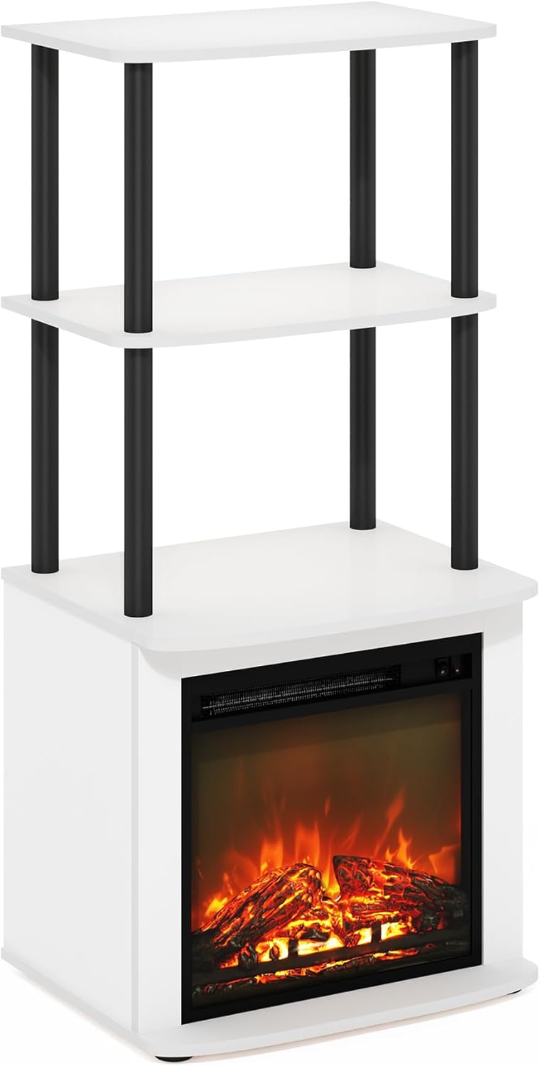 Furinno Turn-N-Tube 2-Tier Tall TV Entertainment Side Table Display Rack with Fireplace Insert