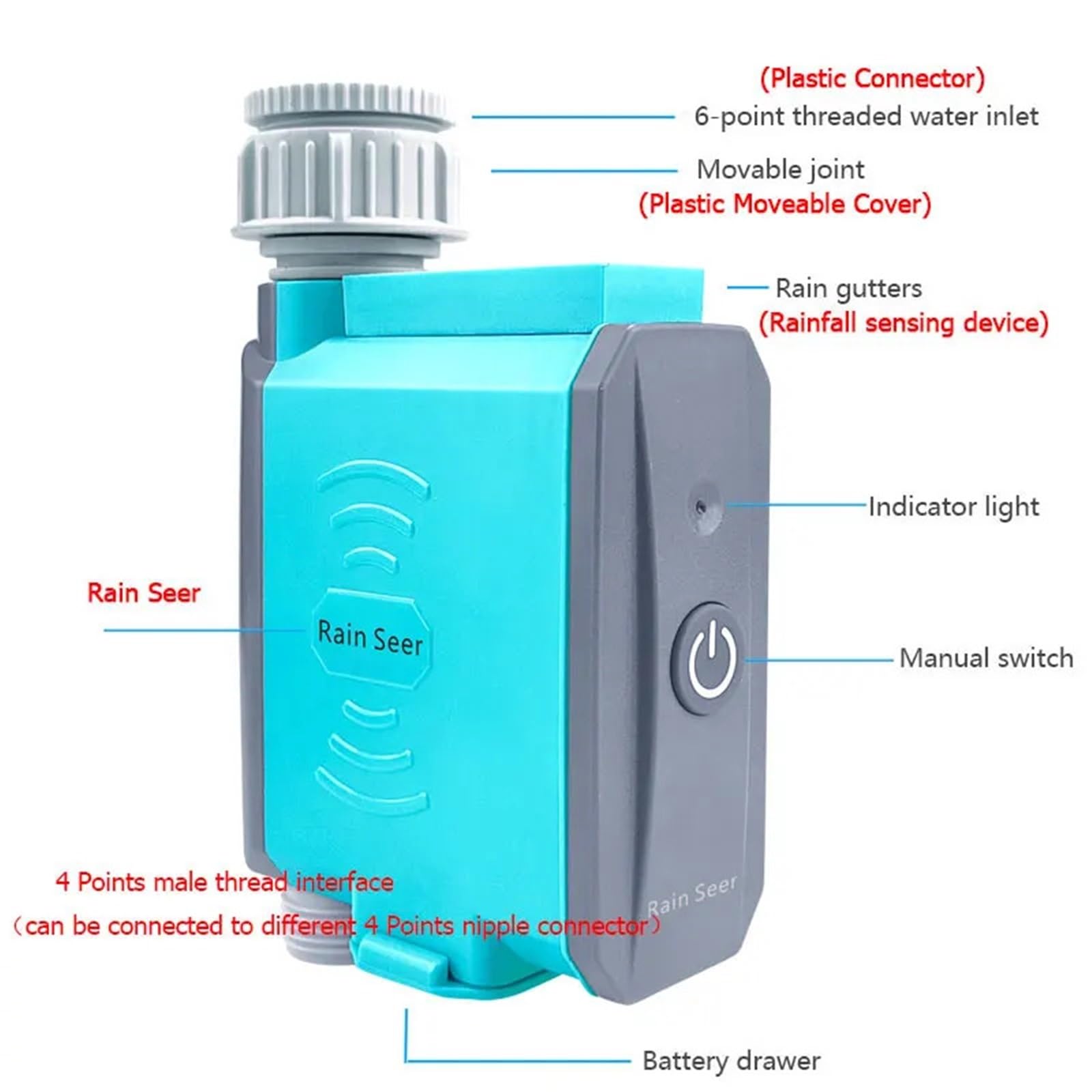 Cyfrowy minutnik wody, Timer Nawadniania Bluetooth Do Ogrodu I Domu WiFiWater Telefonu Komórkowego do podlewania węża ogrodowego(Blue Controller)