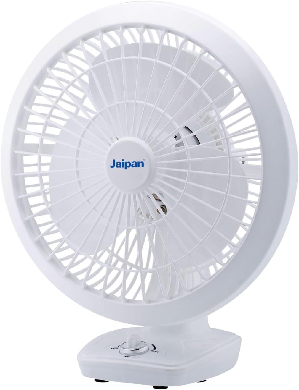 Jaipan Ozone Plus table fan Ultra Light small personal usage Home& Office 85 watt low 90 degree adjustments cooling distance 15 ft Aerodynamically balanced blades White 2 years warranty