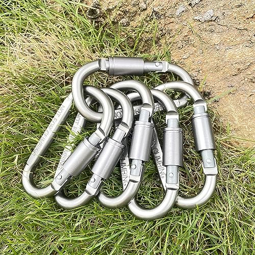 Image of Premium Aluminum D-Ring Locking Carabiners Lightweight & Durable for Hiking, Camping, Keychains, Dog Leashes & More, Quick Locking, Safety Lock Cable Attachment, Pack of 2, (NOT for Climbing)