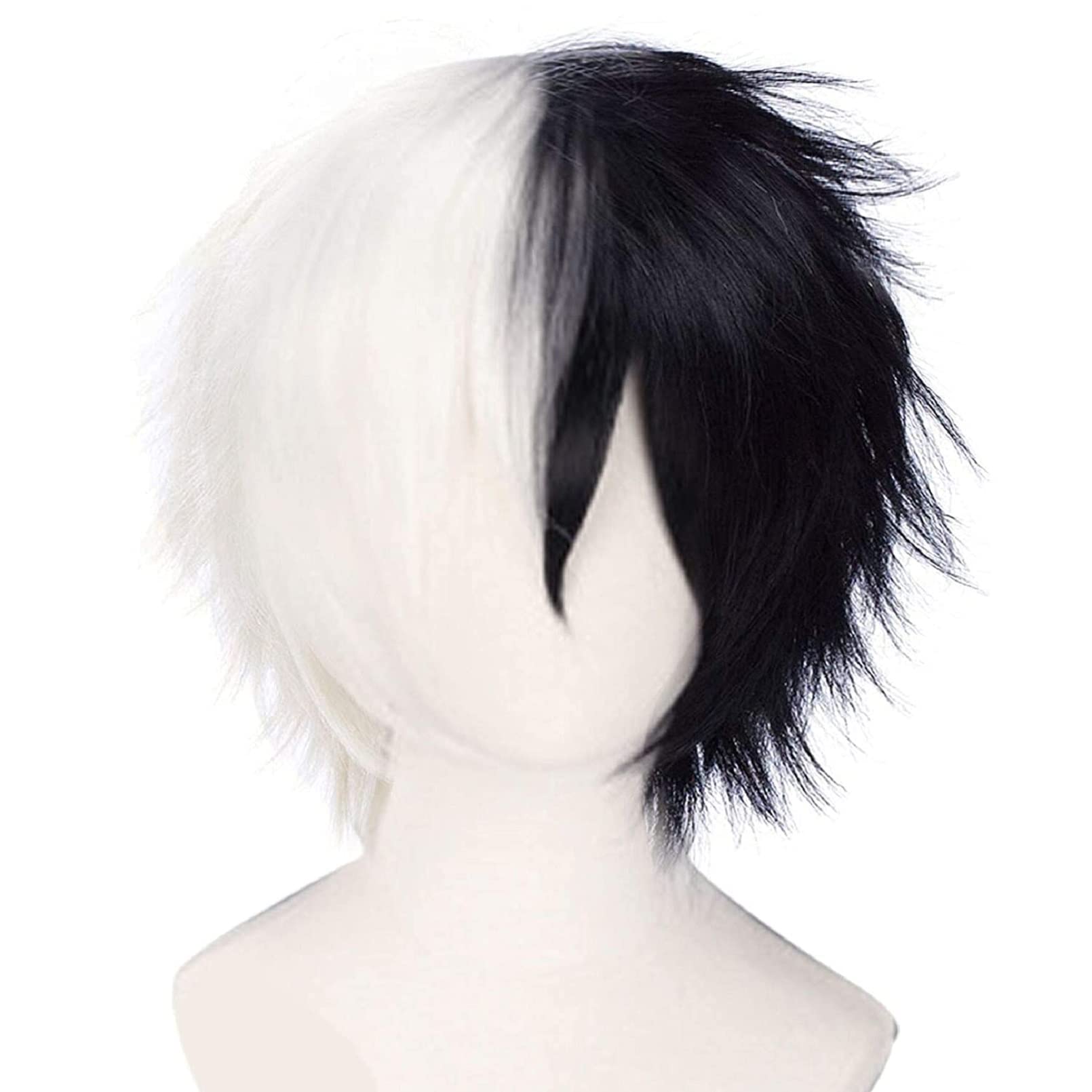 IMEYLE Wig Black And White Cosplay Wig Short Straight Wig With Bangs Synthetic Wig For Costume Halloween Party