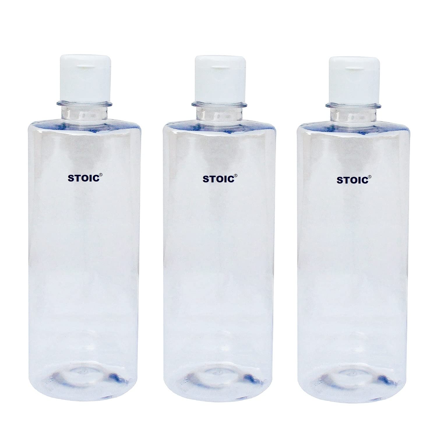 STOIC 300ml Refillable Empty Clear Plastic Sample Mini Bottle With Flip Caps For Fine Drop Liquid Atomizer Sanitizer Air Travel Loations Beauty Makeup (Pack of 3)-image-11