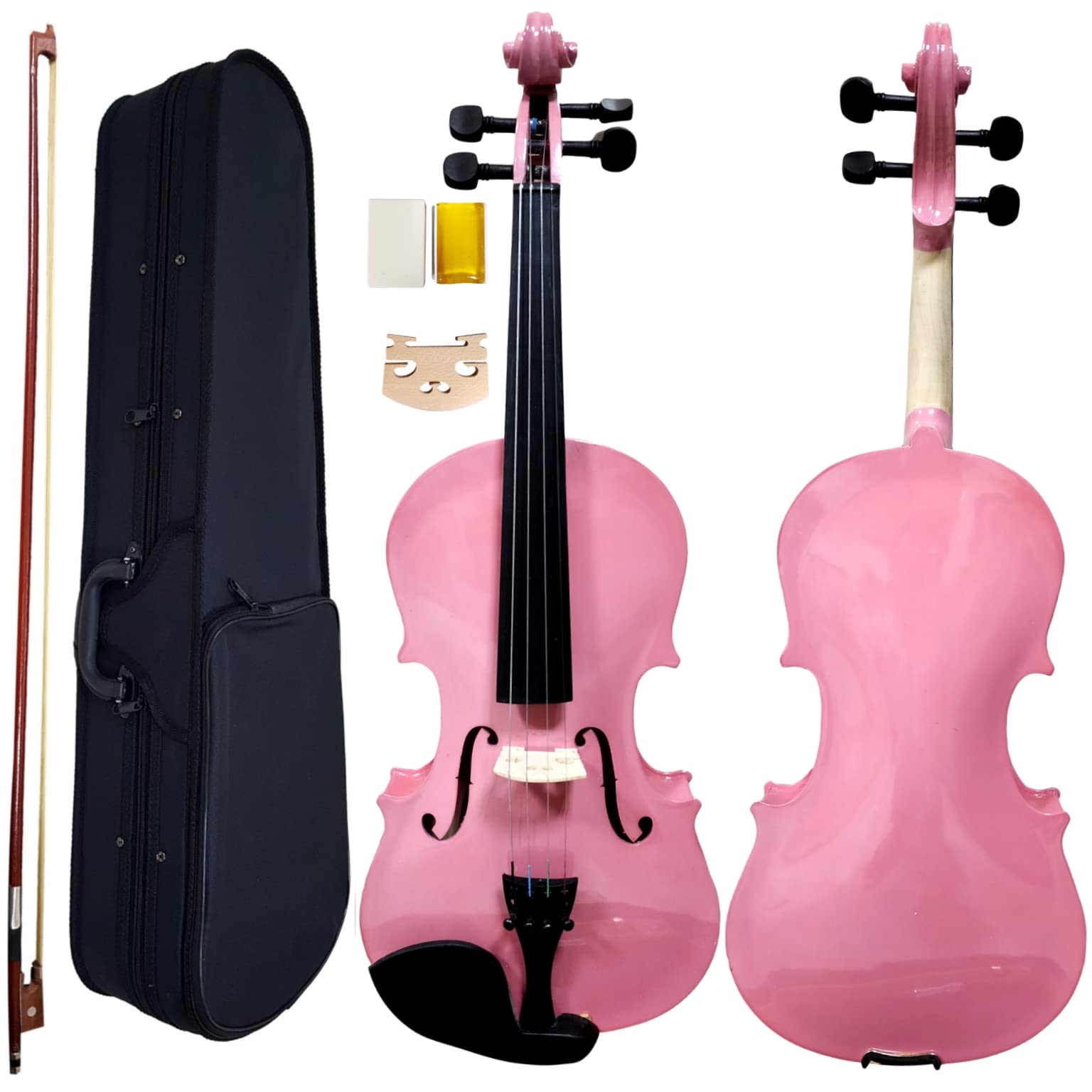 Coloured Violin 4/4 Full Size High Grade Solid Wood with Hardcase, Rosin,Bow, Extra Set String. (Glossy Light Pink)