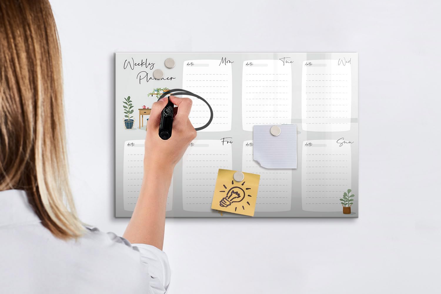 Tableau blanc magnétique mural 60x40 cm | Agenda hebdomadaire confortable