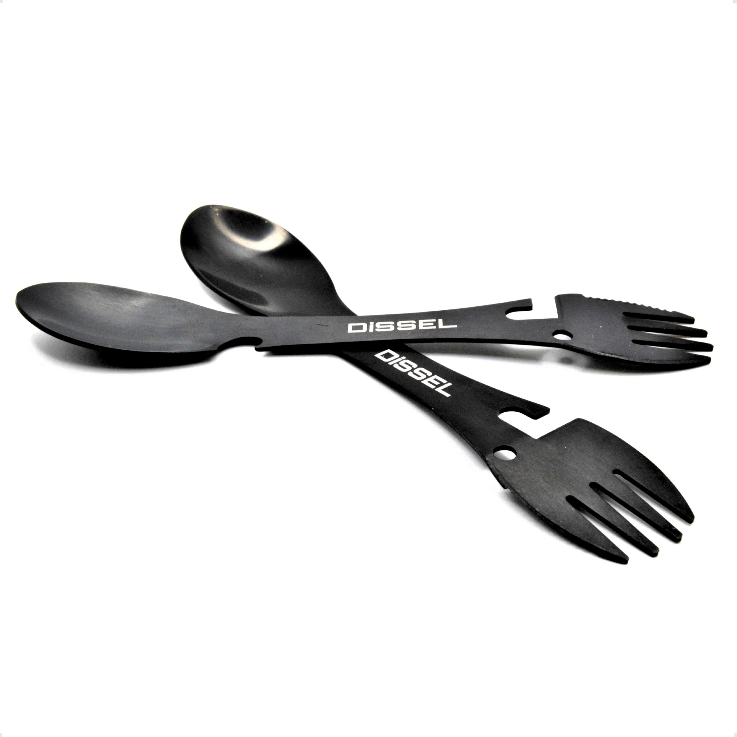 Camping Spork Utensil Set - DiSSEL Stainless Steel Adaptive Utensils, Long Handle Backpacking Spoon & Metal Spork, Lightweight & Durable Camping Utensils for Outdoor Adventures