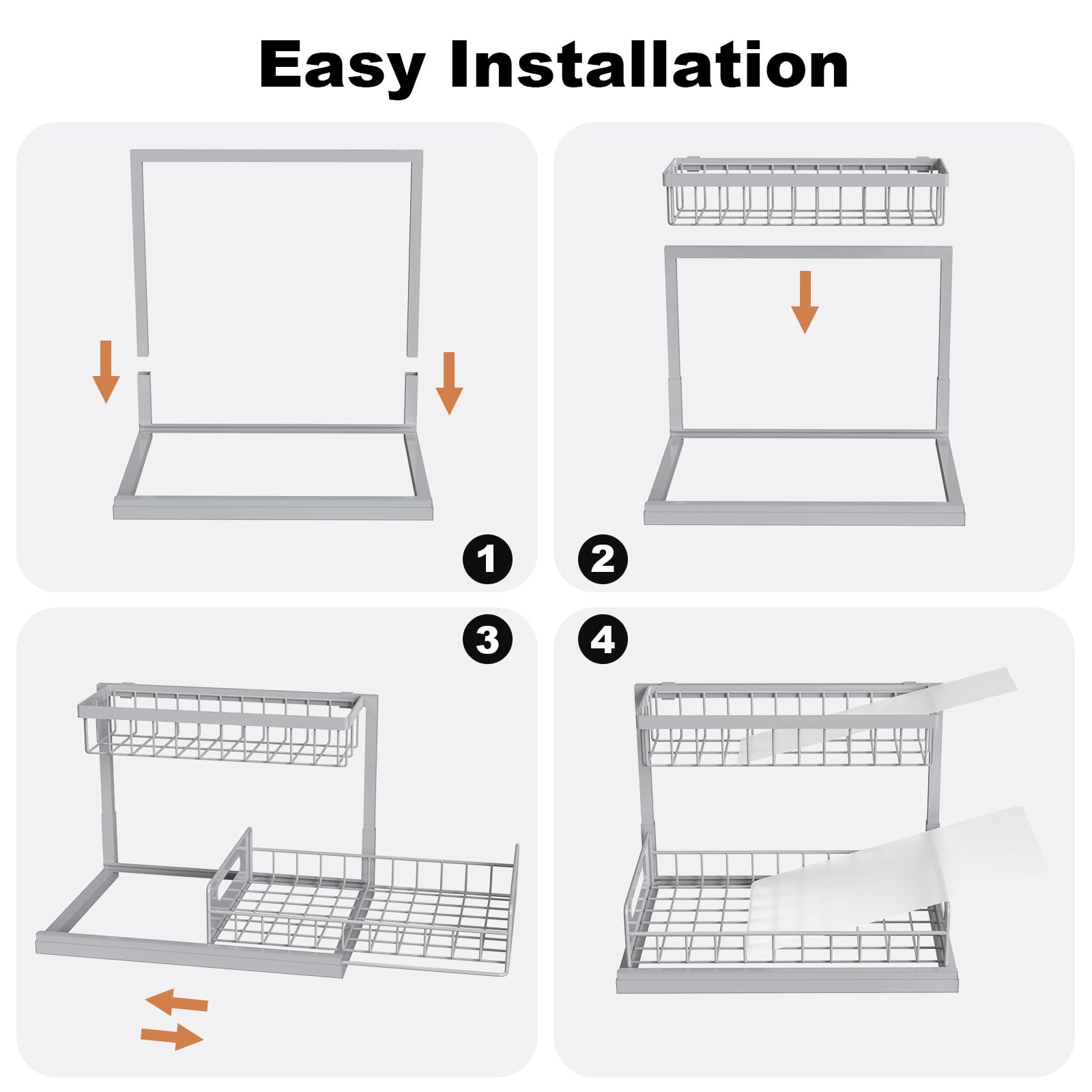 REALINN Organizzatore sotto il lavandino, organizer estraibile per armadietto, a 2 livelli, ripiano per lavello da cucina, bagno, grigio, 1 confezione