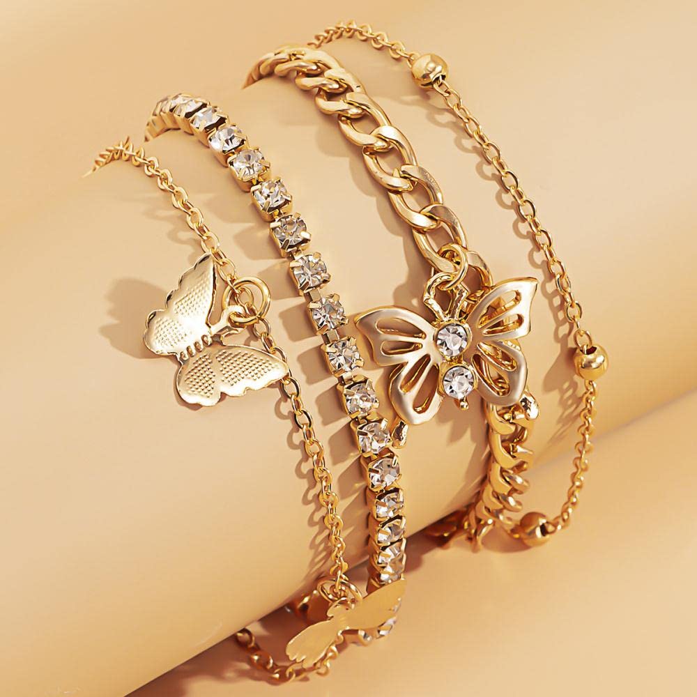 cavigliera Cavigliera multistrato con diamanti retrò Temperamento semplice Farfalla intelligente Cavigliera micro-intarsiata Accessori per gioielli femminili (Colore : S) (2 G)