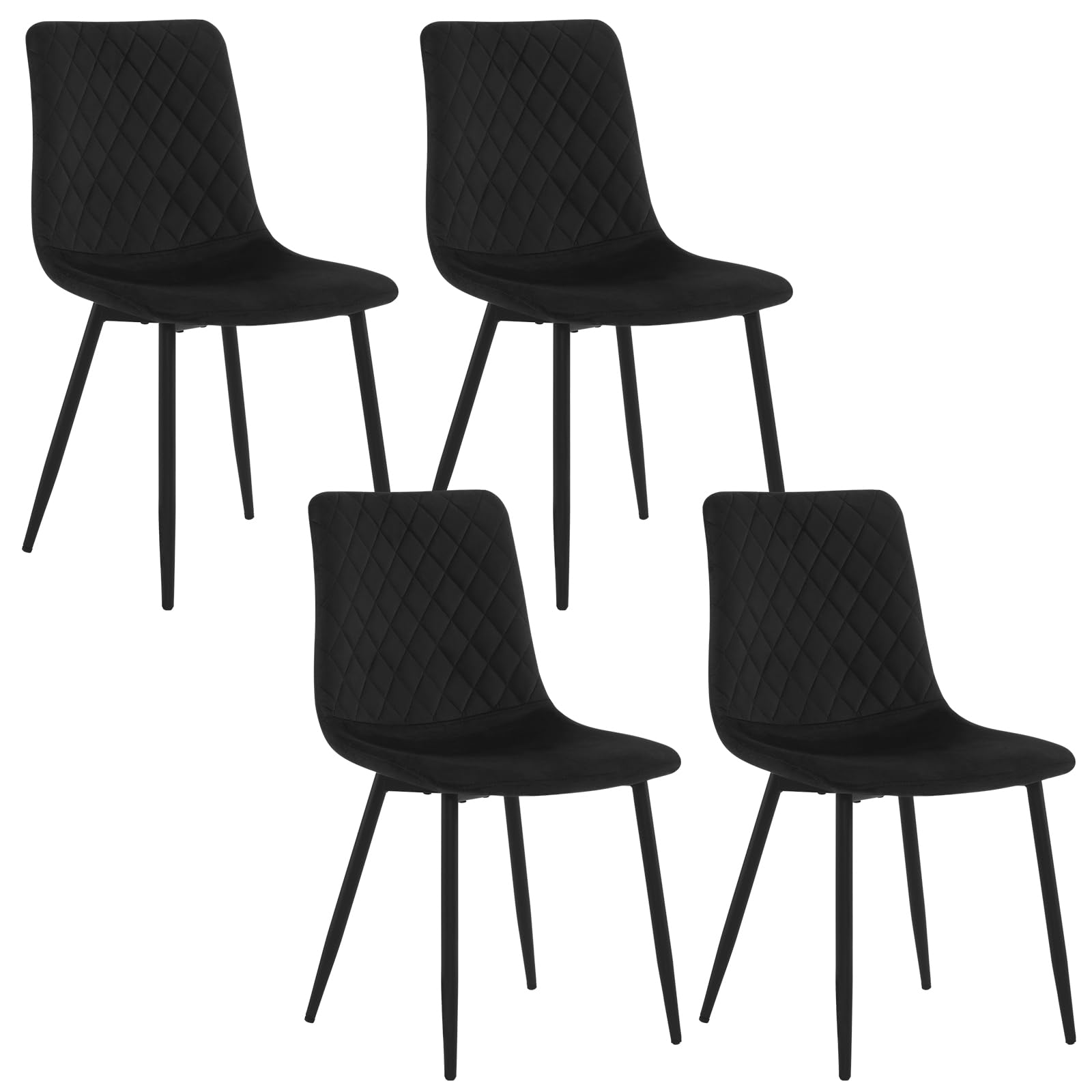 EUGAD Sillas de Comedor Pack 4, Sillas para Cocina con Respaldo, Sillas Terciopelo con Patas de Metal, Sillas Ergonómicas para Comedor, Salón y Dormitorio, Estilo Nórdico y Moderno, Negro