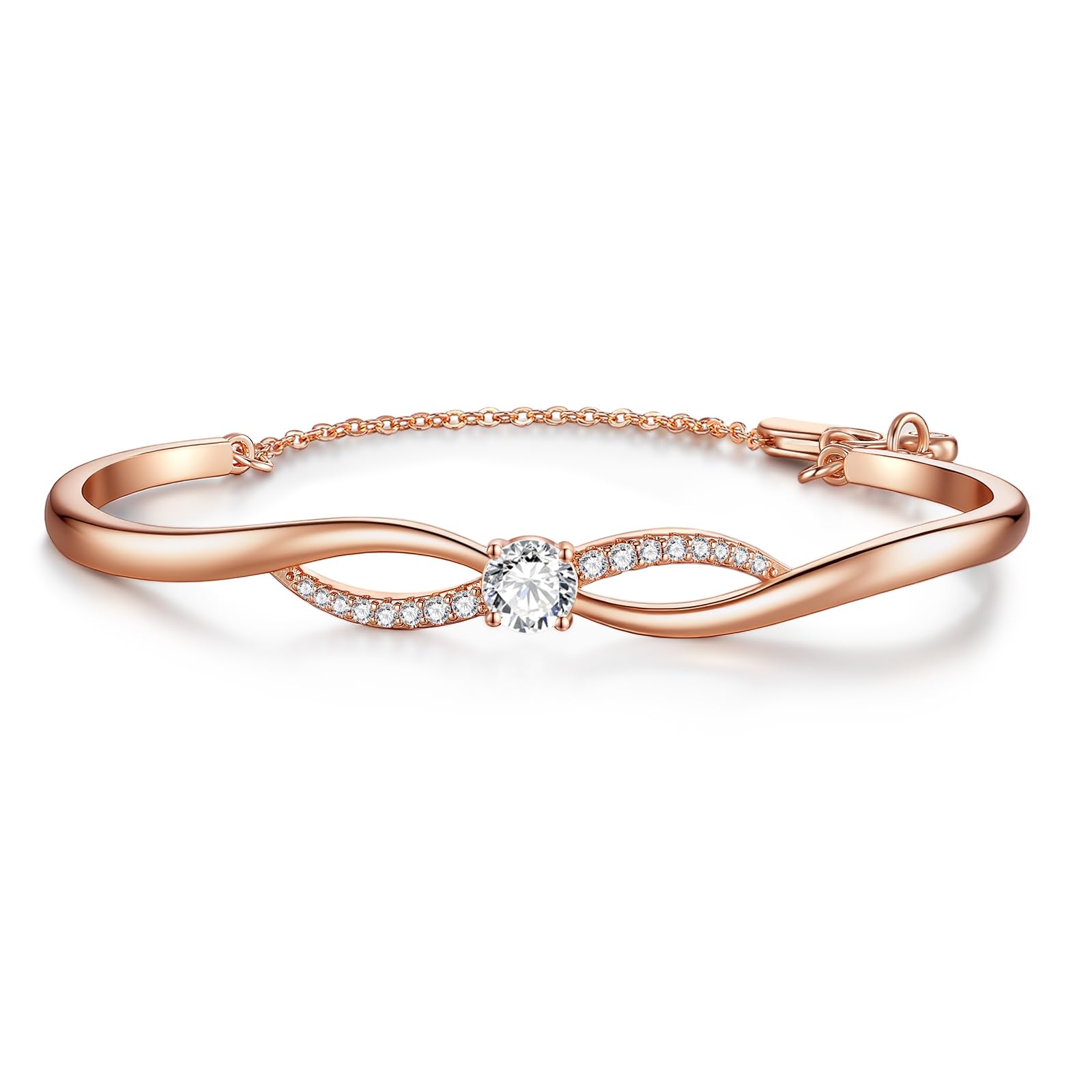 Pulsera Brazalete Abierto de Mujer Bañado en Oro 18K Circonita Joyería para Mujer Novia Madre Hija Esposa Hermana Regalo de Cumpleaños Aniversario San Valentín Navidad