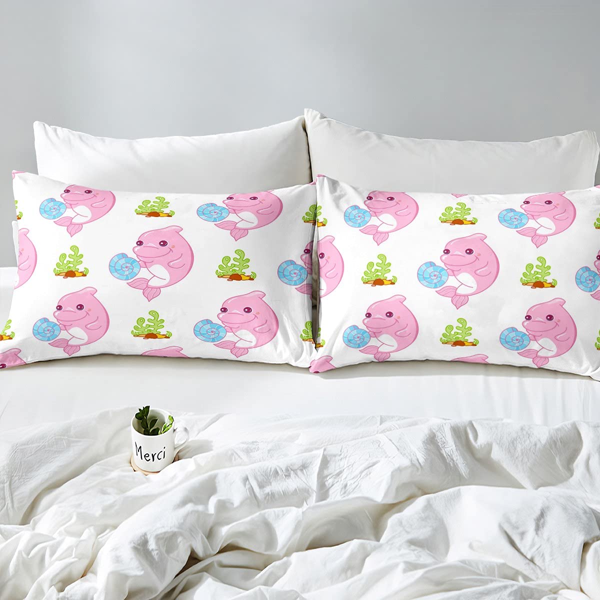 Set Piumino Mare Con Delfini 200x200 Cm – Biancheria Da Letto Ocean Theme Per Bambini E Ragazzi, In Microfibra Traspirante