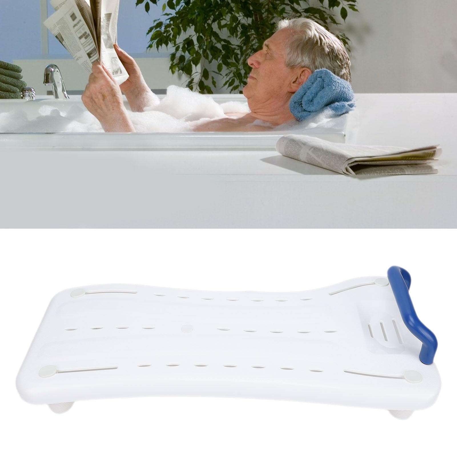 Fafeicy Panel de Asiento de Bañera con Asa, Banco de Ducha de Plástico Antideslizante para Sentarse y Sostener Toallas de Baño, Tabla de Bañera Portátil de 29,5 X 13,4 Pulgadas