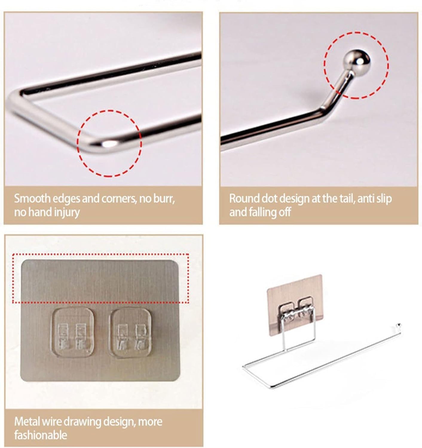 Stainless Steel Self Adhesive Napkin Ring Wall Mount Towel Hanging Holder with Magic Adhesive Pad Kitchen Paper Roll Holder Tissue Paper Stand Towel Bar Hanger for Washbasin Use — Amazon image 5